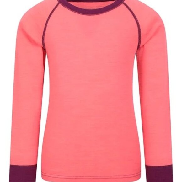 Mountain Warehouse Merino Kids Round Neck Base Layer Top Bright Pink, Kids 7-8 Y - Picture 1 of 3